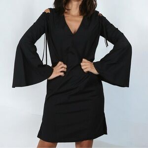 NWT Derek Lam Black Cold Shoulder Bell Sleeve Dress Size 0